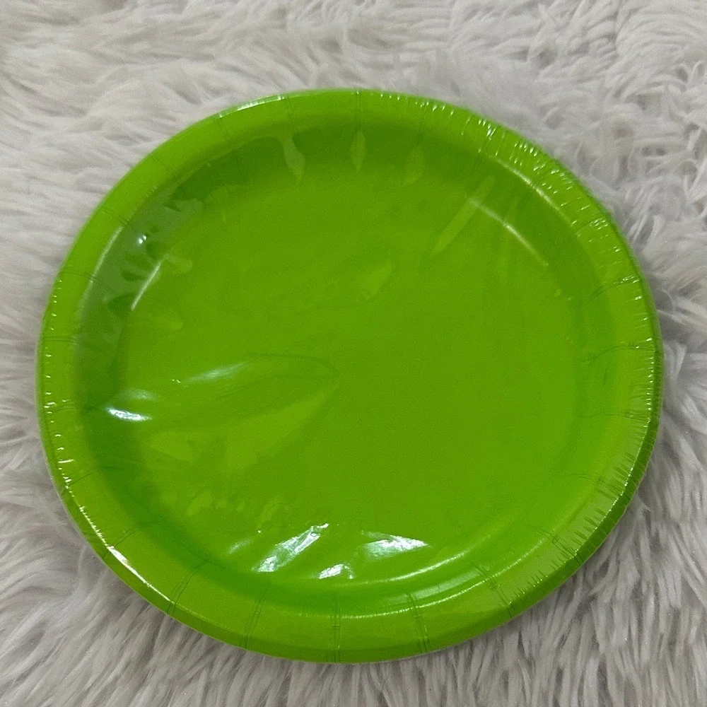 DG Party Plates Neon Green 16 Count 6.75 Inch Round Disposable Paper Plates